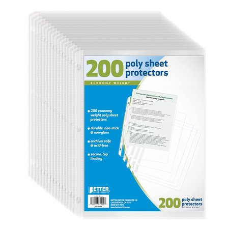 BETTER OFFICE PRODUCTS Sheet Protectors, Poly, 200 Sheets, 200PK 81550